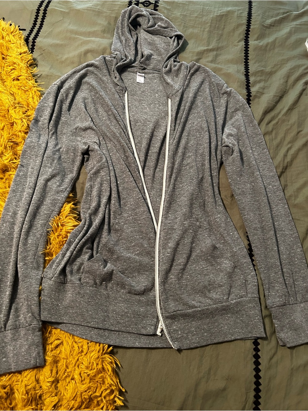 Gray Hooded Zip-Front Women's Top